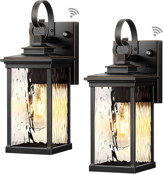 2 Pack Dusk to Dawn Outdoor Wall Sconce, Oil Rubbed Bronze Farmhouse Exterior Lighting