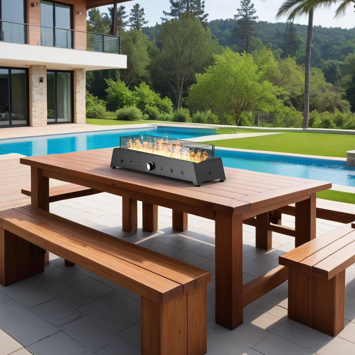 28'' Tabletop Fire Pit Table, 40,000 BTU Propane Fire Pit with Bottom Air Intake