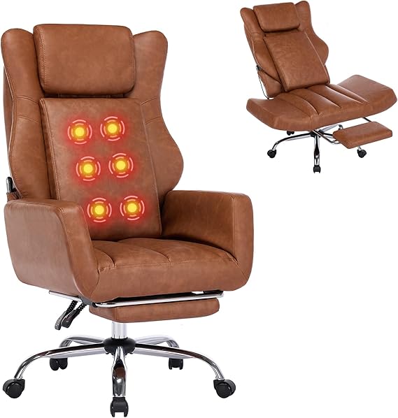Orange Leather Office Chair with Massage and Footrest