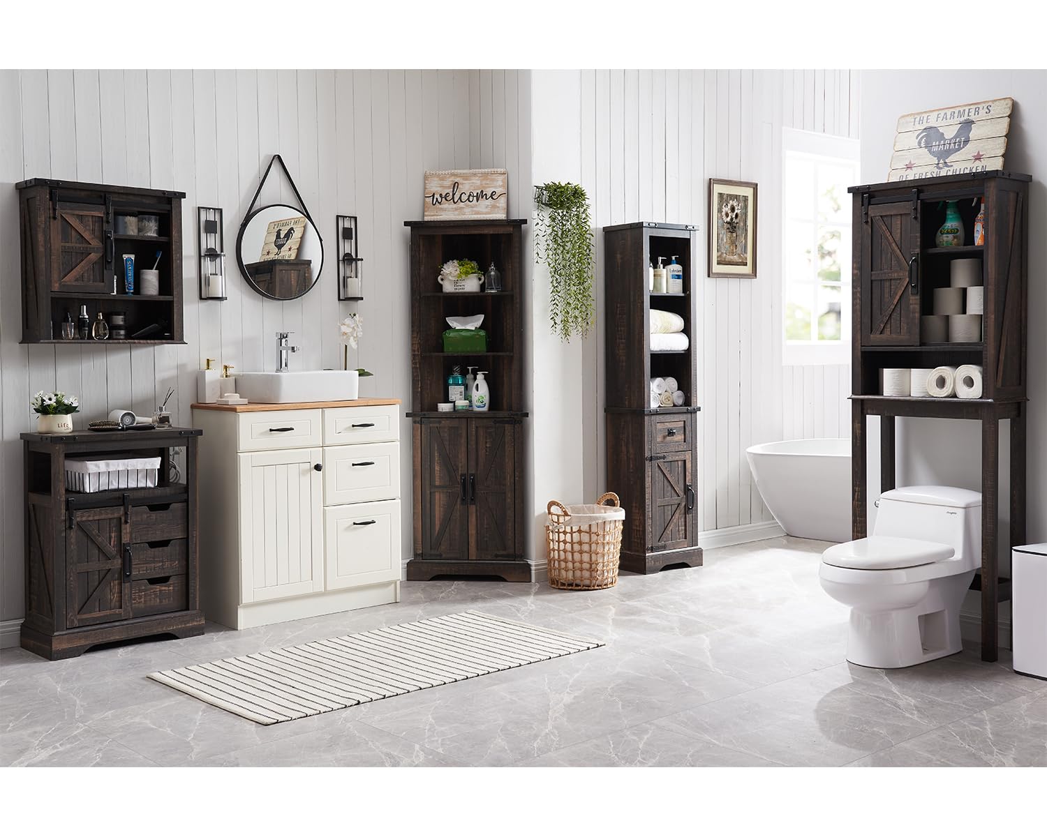 Bathroom Floor Cabinet, Farmhouse Storage Cabinet