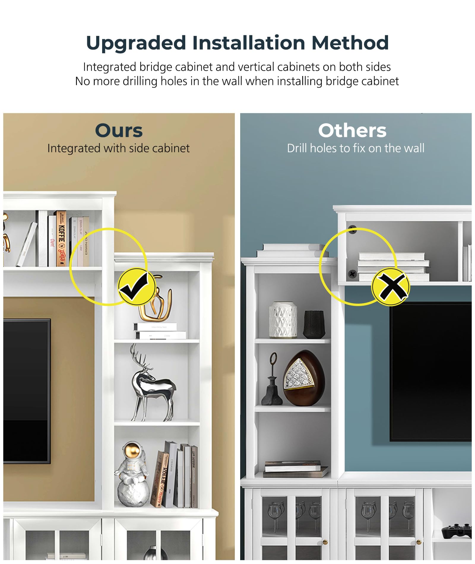 Large Wall Unit Entertainment Center with Storage, Modern TV Entertainment Center