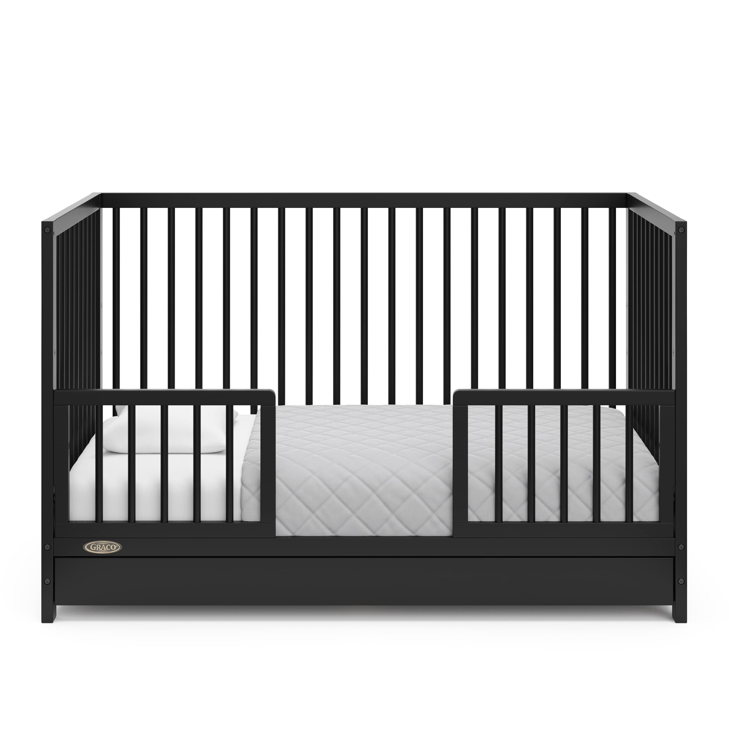 5-in-1 Convertible Crib with Drawer (Black) – GREENGUARD Gold Certified, Crib