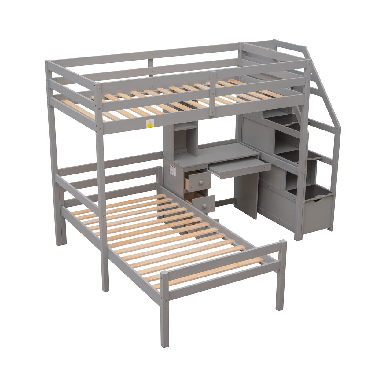 Twin Over Twin Bunk Bed with Stairs and Desk