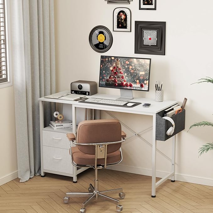 Computer Desks with Fabric File Drawer, 47 in Adjustable Home Office Table