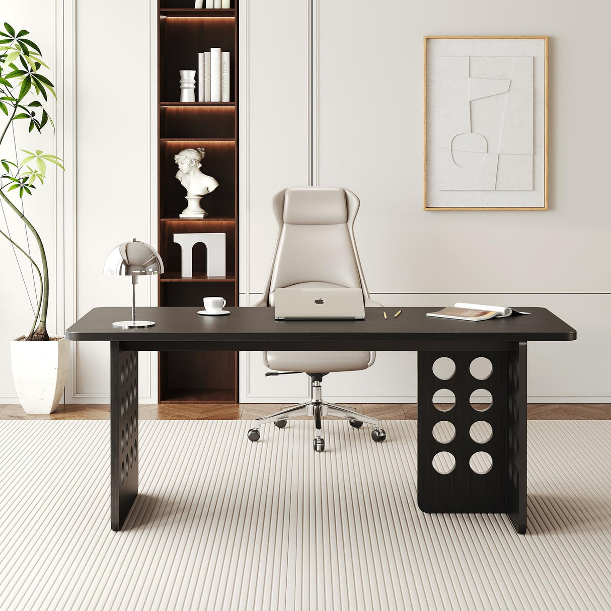 63 inch Executive Desk, Large Computer Desk Workstation, Wooden Black Desktop Office