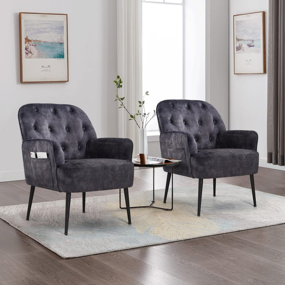 Accent Chair for Living Room, Button Velent Armchair, Single Sofa Chair with Arms