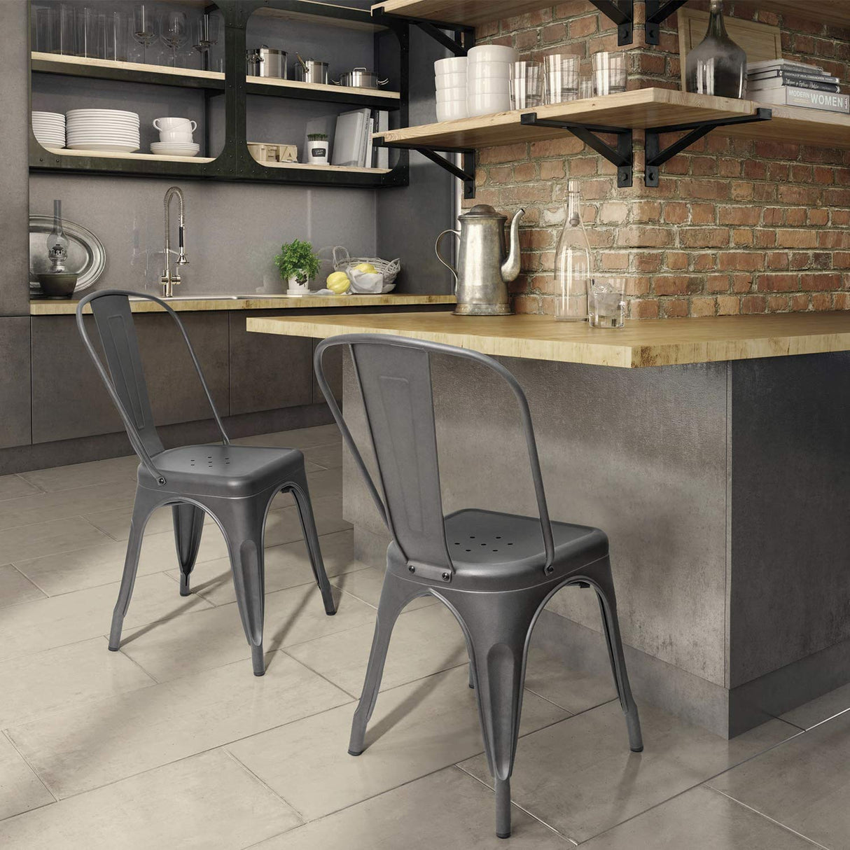Metal Dining Chairs Indoor Outdoor Use Stackable Tolix Industrial Metal Chairs