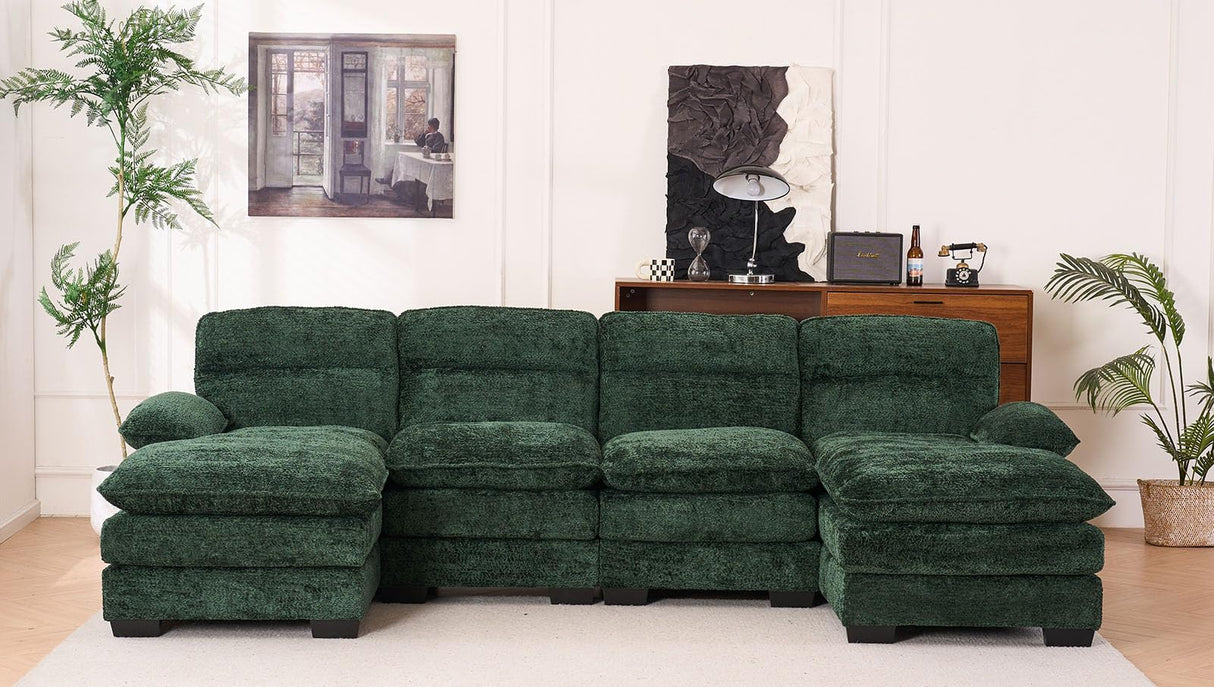 PlushNest 111.8" U-Shaped Cloud Sofa – Chenille Upholstery