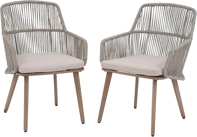 Patio Dining Chairs Set of 4, Woven Rope Outdoor Dining Chairs w/Steel Frame