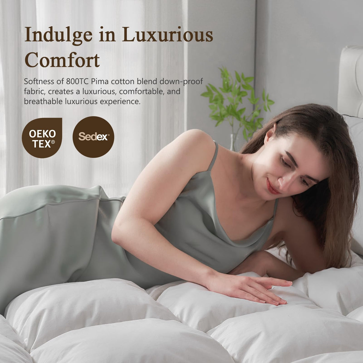 BPC Lightweight Down Comforter Queen Size, Feather and Down Fiber Duvet Insert, Hotel Feather & Down Comforter, with Ultra-Soft Pima Cotton Blend Cover, for Hot Sleepers/Warm Weather, 90x90 inches