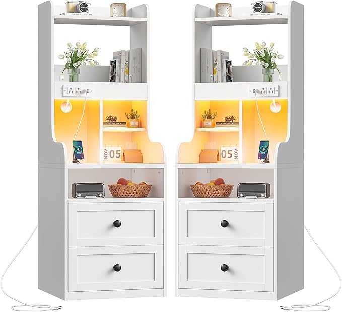 Nightstands Set of 2 with Charging Station