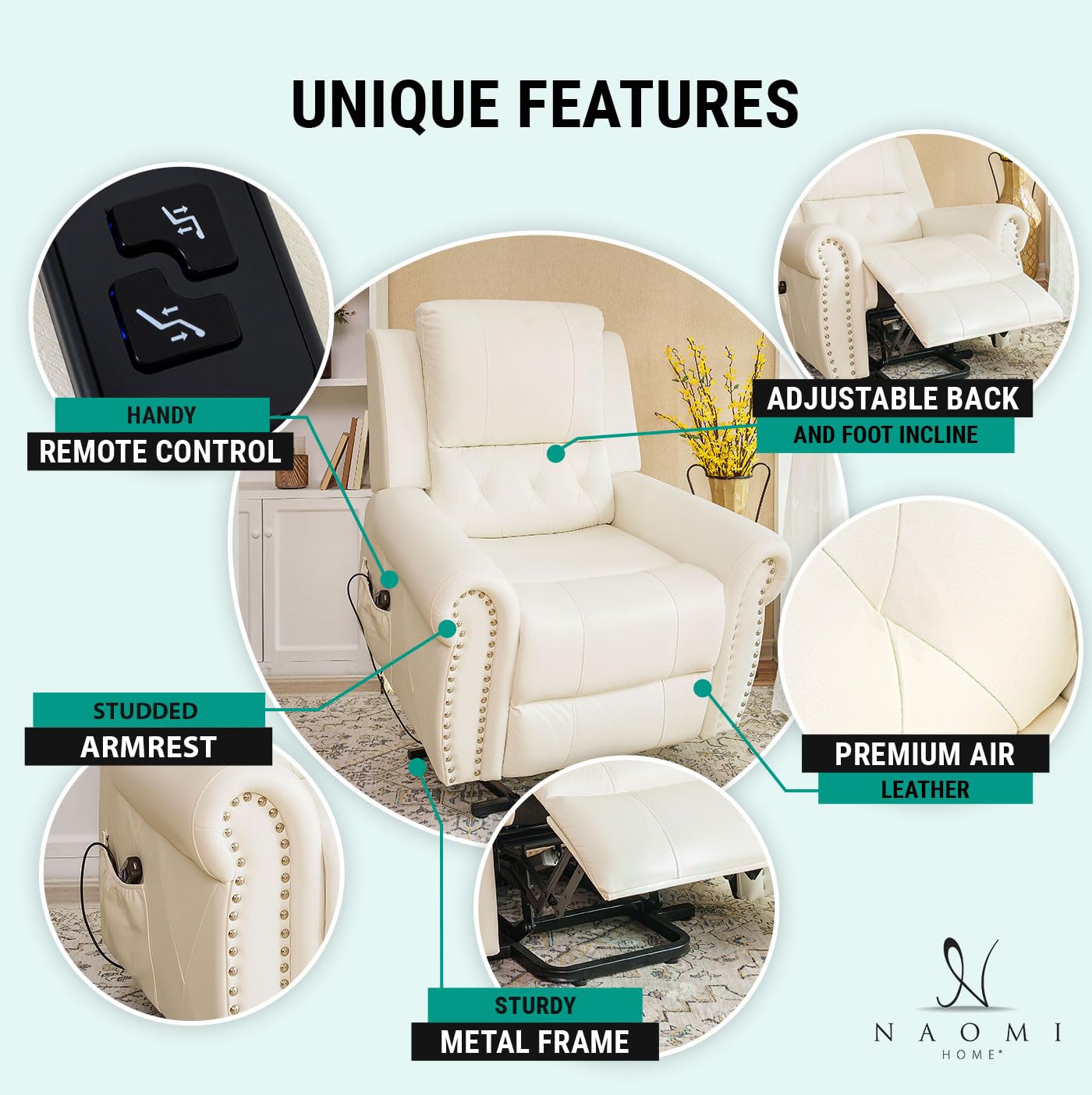 TatianaLux Air Leather Power Lift Recliner – Tufted Back &Remote Control