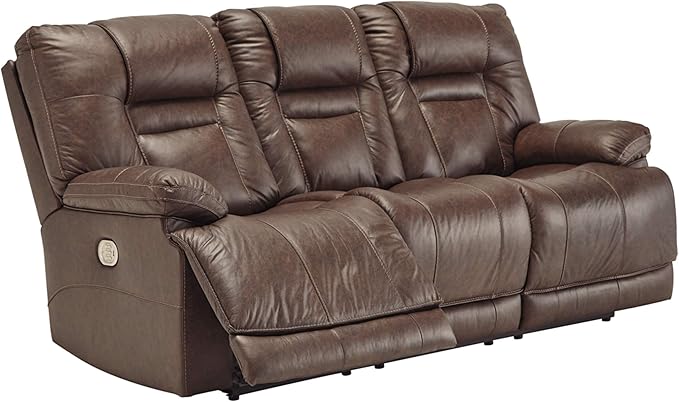 Wurstrow Leather Adjustable Dual Sided Power Reclining Sofa with USB Charging, Dark Gray