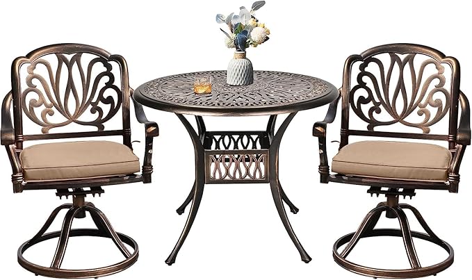 3 Pieces Outdoor Bistro Set, Cast Aluminum Conversation Set