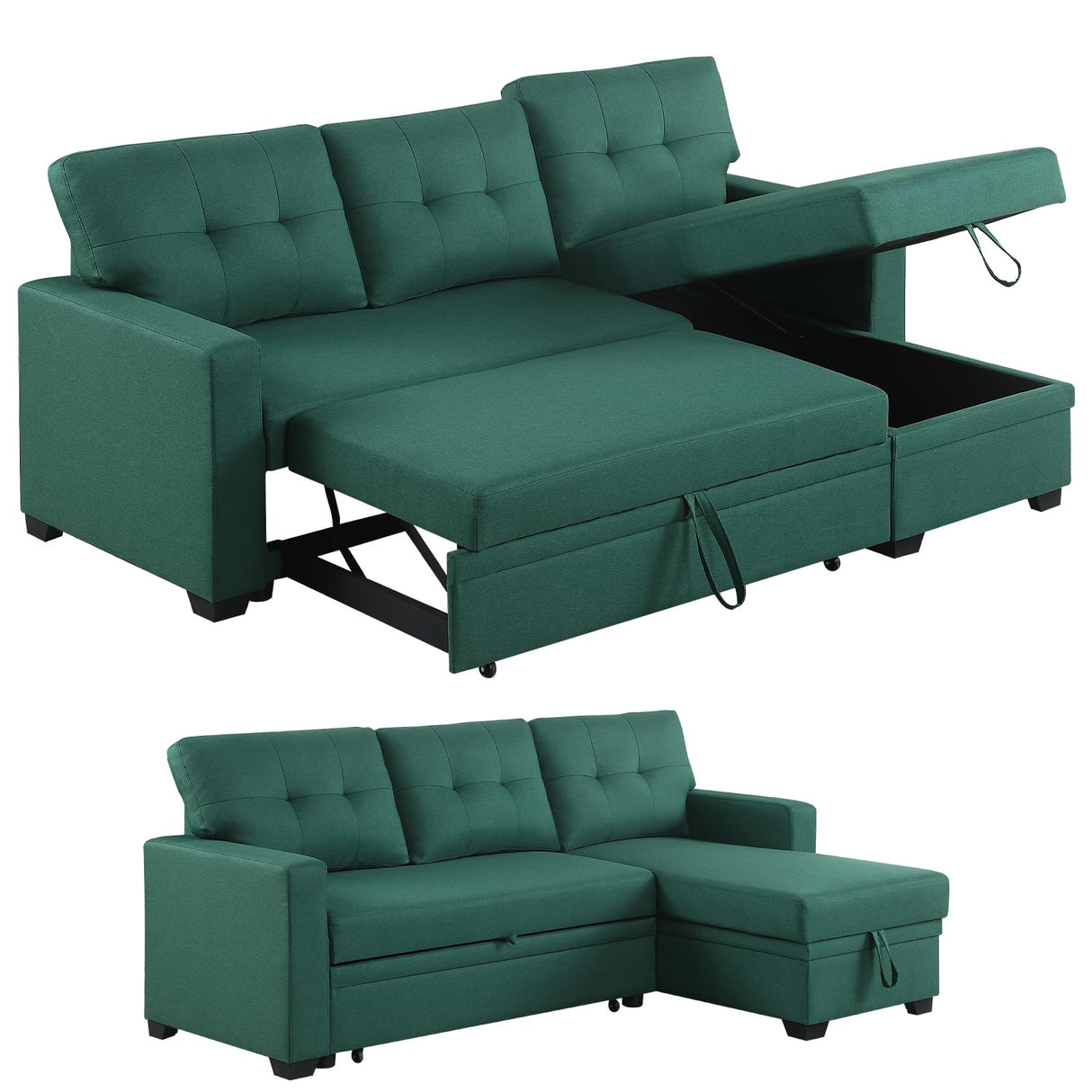 L Shaped Sleeper Sofa Bed Chaise Lounge for Home Living Room