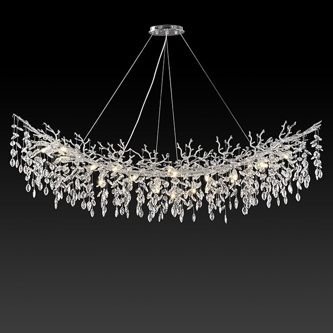 Modern Crystal Chandeliers for Dining Room, 40" Round Gold Tree Branches Chandeliers