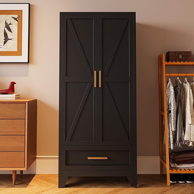 61" Tall Farmhouse Metal Pantry Cabinet, Kitchen Pantry Storage Cabinets