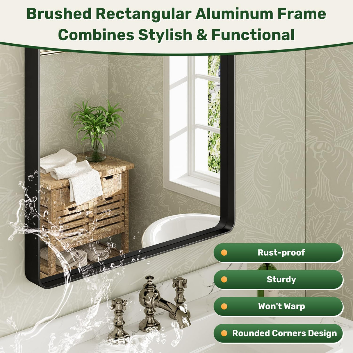 60x36 Black Metal Frame Bathroom Mirror - Wall Mounted Rectangle Vanity Mirror