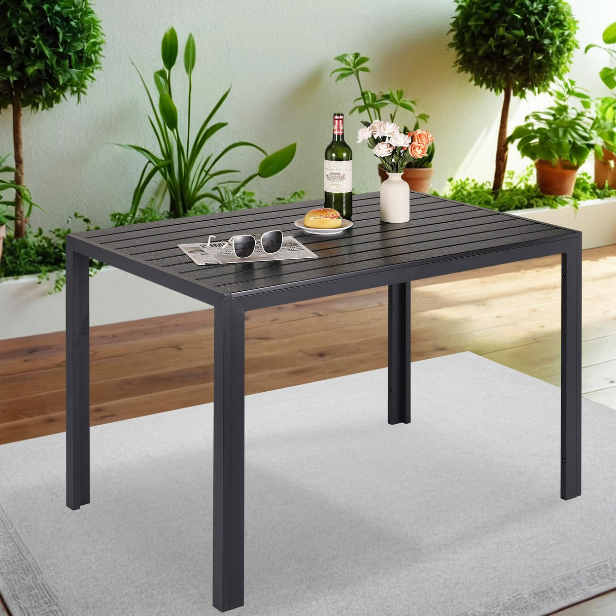 Outdoor Patio Dining Table for 4-6 People - 43×28 Inch Weather Resistant Aluminum Frame