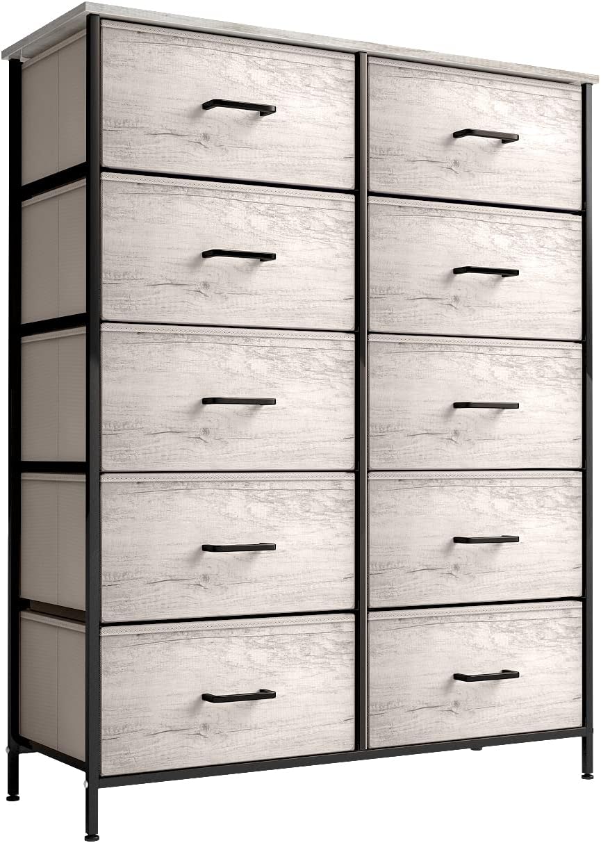 Dresser with 10 Faux Wood Drawers - Chest Organizer Unit