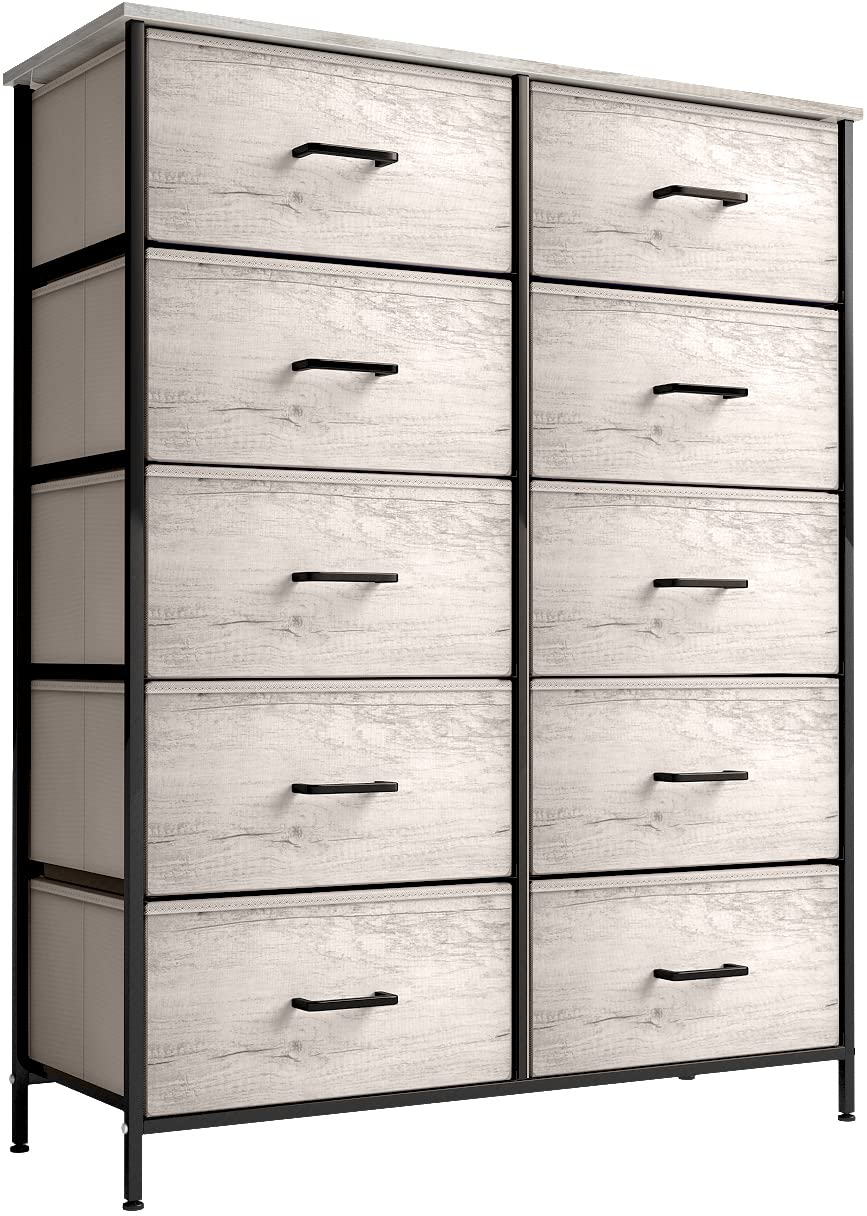 Dresser with 10 Faux Wood Drawers - Chest Organizer Unit