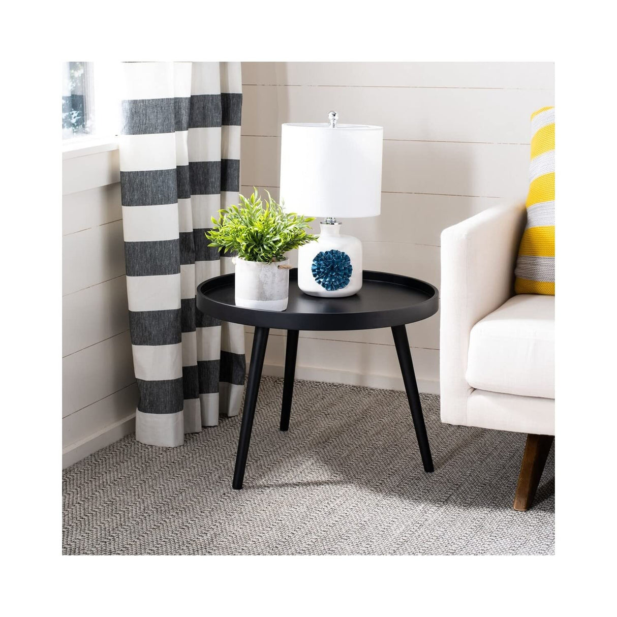 Home Fritz Black Tray Top Round Side Table