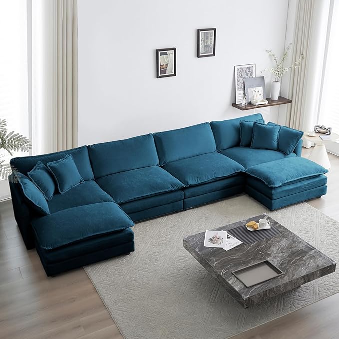 Chenille U-Shaped Modular Sectional Couch, Modern Comfy 3 Seater Deep Seat