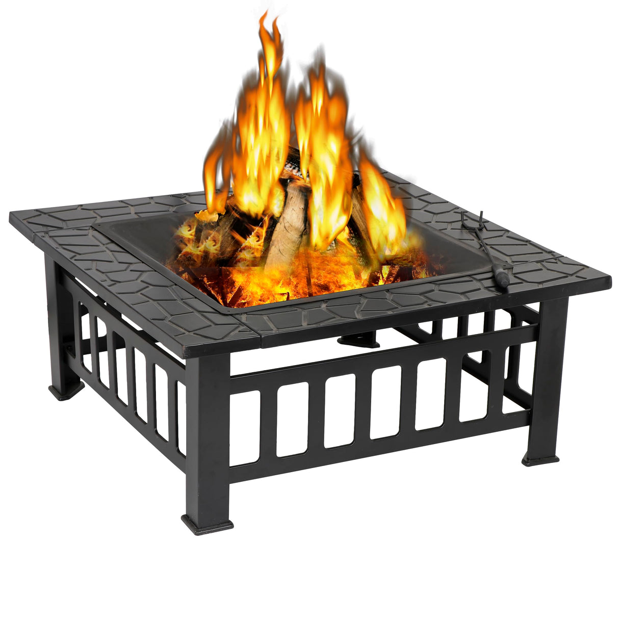 ZENY 32in Outdoor Fire Pits Outside Wood Burning Firepit Square Metal Fireplace Table Fire Bowl with Grill,Screen and Poker for Camping Bonfire Backyard BBQ - Bircata