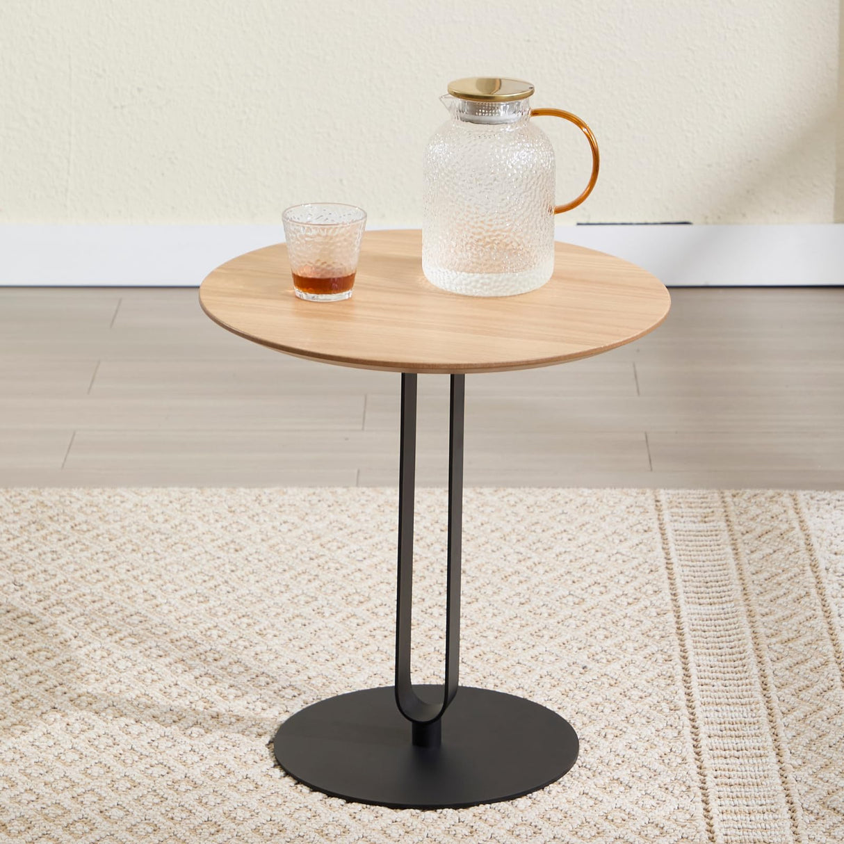 20.5" H Round End Table, Modern Small Coffee Table, Solid Wood Top