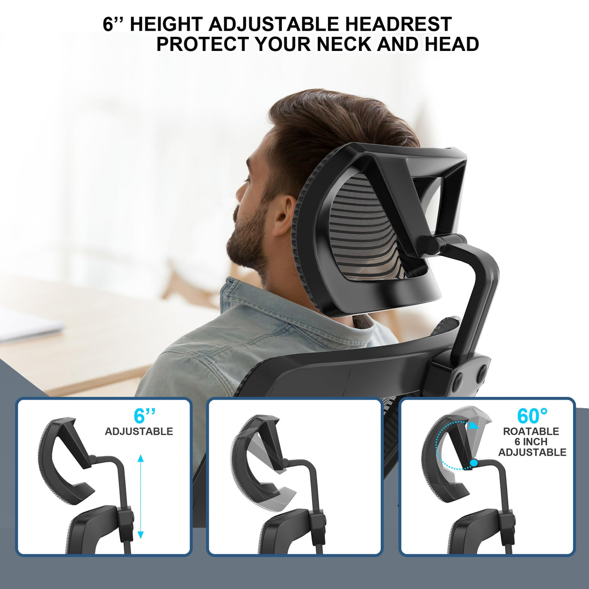 𝑯𝑶𝑴𝑬 𝑶𝑭𝑭𝑰𝑪𝑬 𝑪𝑯𝑨𝑰𝑹, Ergonomic Mesh Desk Chair, High Back Computer Chair- Adjustable Headrest with Flip-Up Arms, Lumbar Support, Swivel Executive Task Chair (Modern, Black)