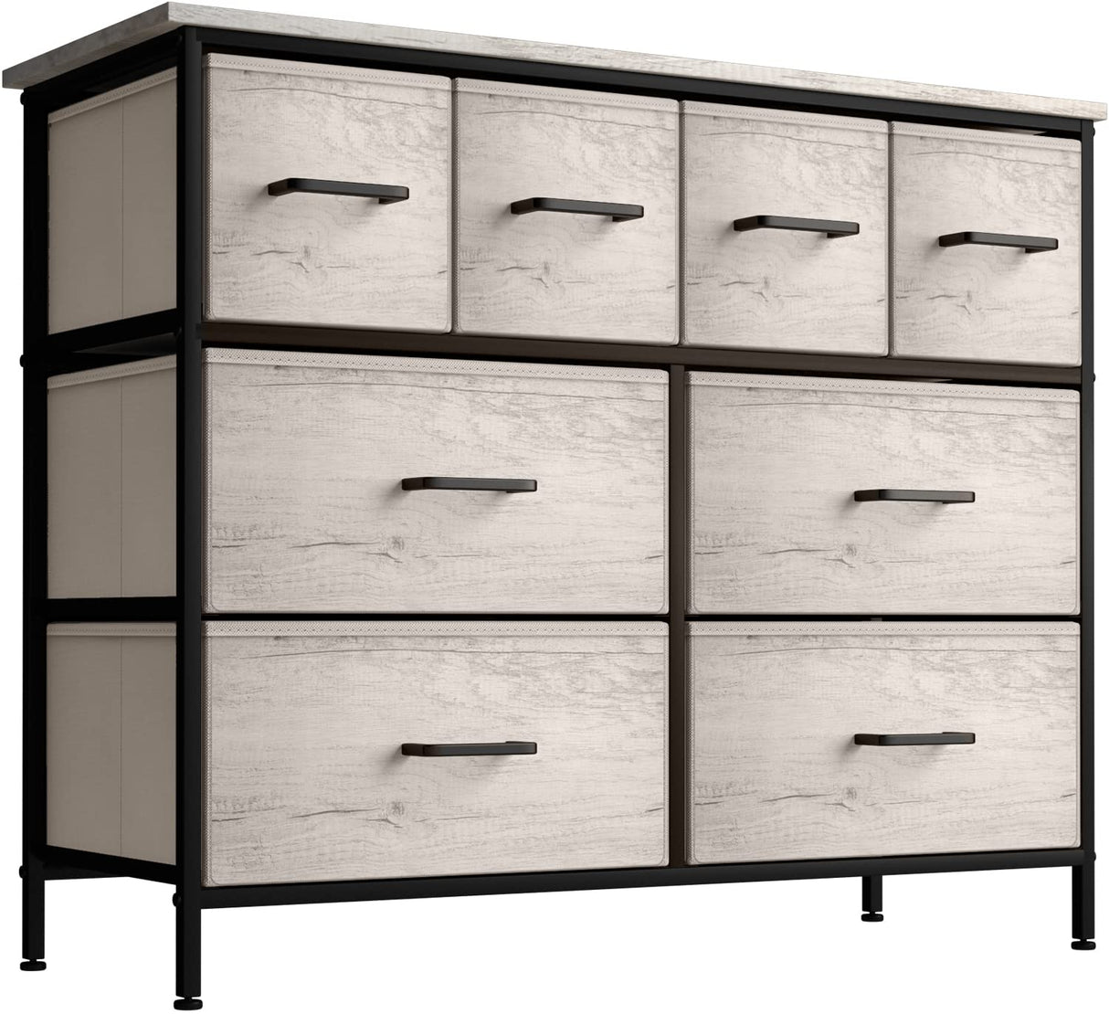 Dresser with 8 Faux Wood Drawers - Chest Organizer Unit with Steel Frame Wood Top