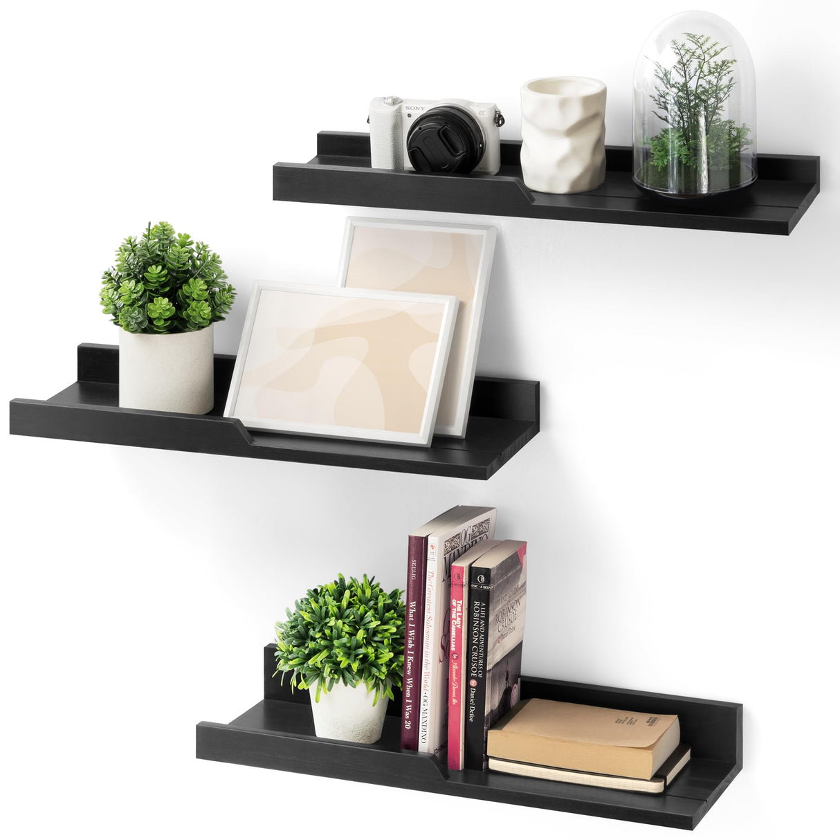 Modern Floating Shelves Set of 3 : Farmhouse Wall Mounted Bedroom