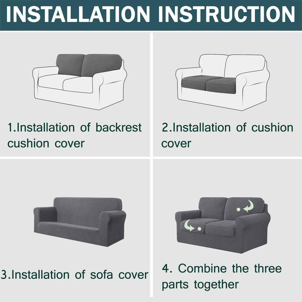 5 Piece Couch Cover for 2 Cushion Couch Loveseat Cover, Spandex Spandex Stretch Sofa Cover