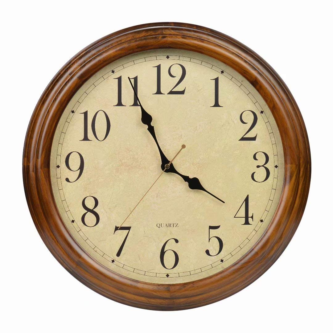 16-Inch Solid Wood Silent Non-Ticking Decorative Wall Clock with Large Arabic Numerals