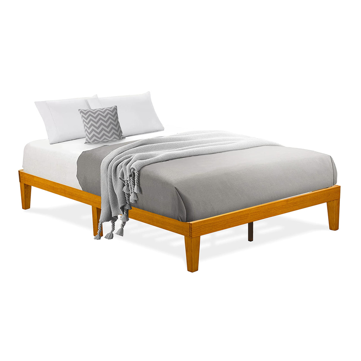 East West Furniture DNP-23-F Full Size Platform Bed Frame with 4 Solid Wood Legs and 2 Extra Center Legs - Oak Finish