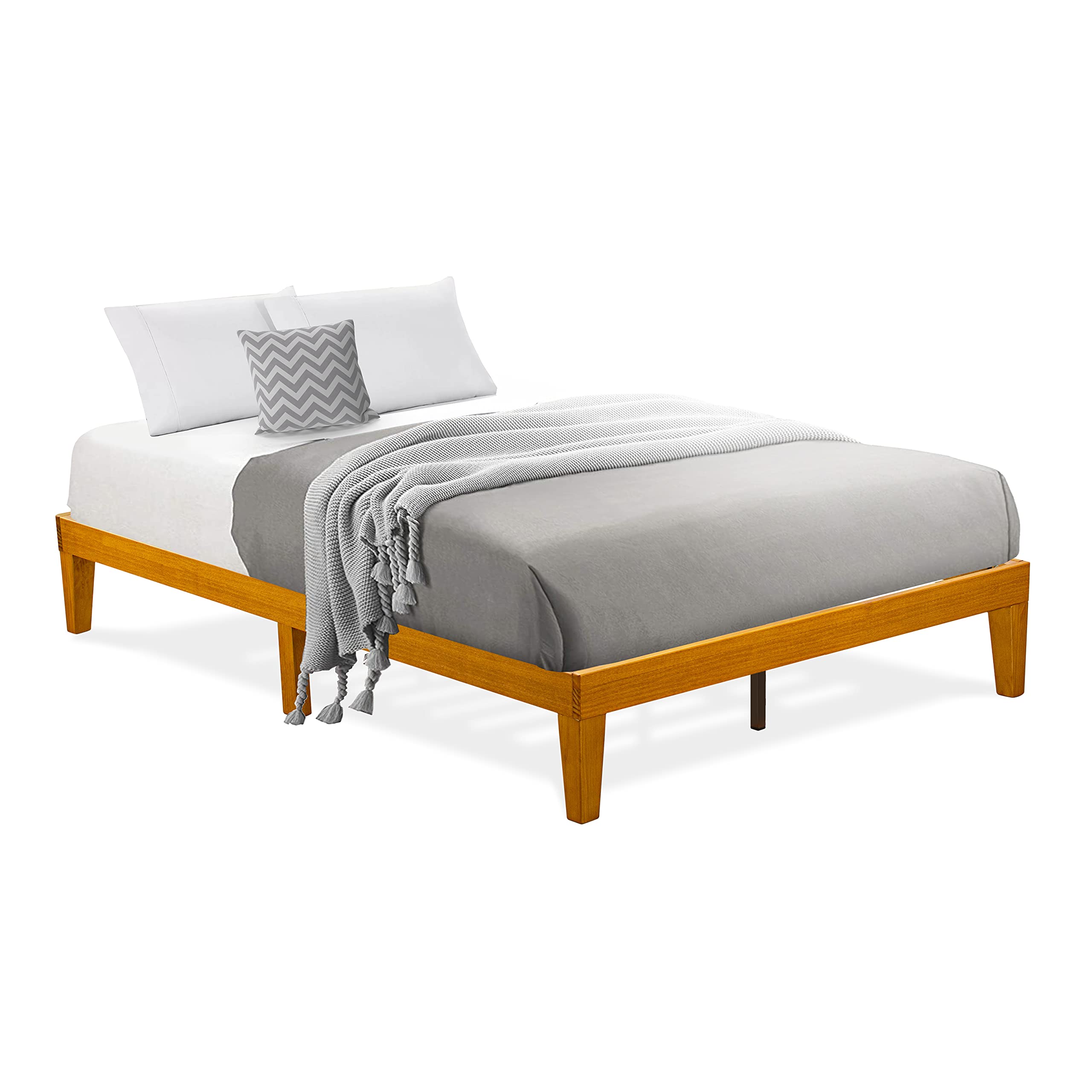 East West Furniture DNP-23-F Full Size Platform Bed Frame with 4 Solid Wood Legs and 2 Extra Center Legs - Oak Finish