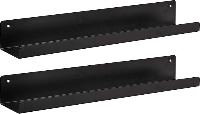 Mezzo Modern Metal Ledge Shelf, 24", Black, Set of 2, Contemporary Floating Shelves