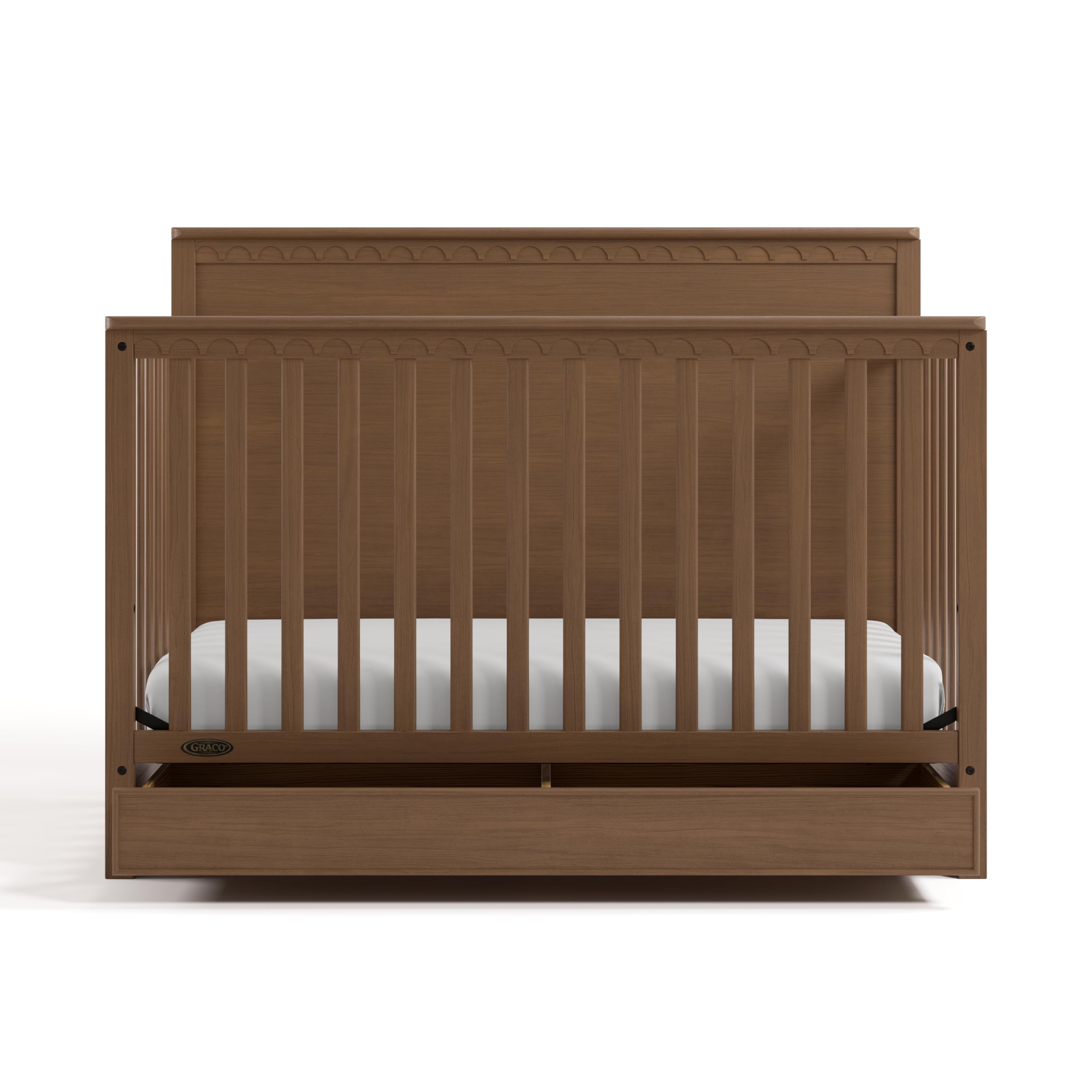 5-in-1 Convertible Crib with Storage Drawer (Hazelnut) – GREENGUARD Gold Certified Baby