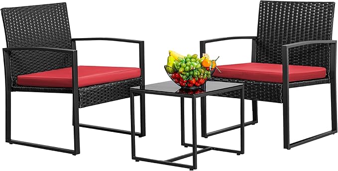 3 Piece Wicker Conversation Bistro Sets Outdoor Patio Set Modern Rattan Chair Furniture