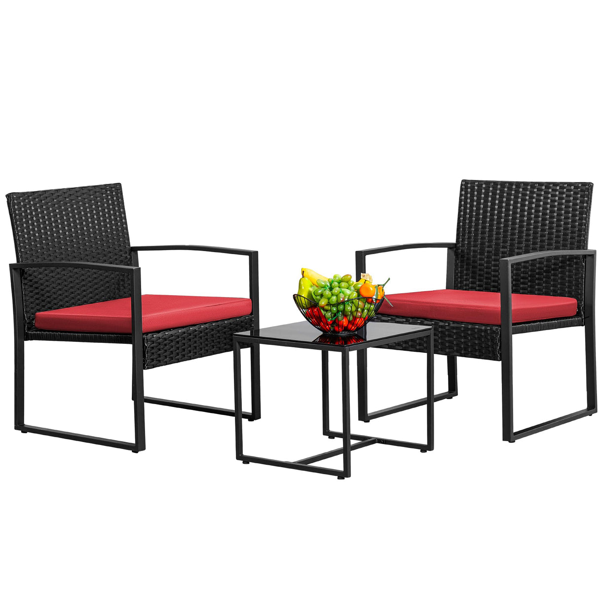 3 Piece Wicker Conversation Bistro Sets Outdoor Patio Set Modern Rattan Chair