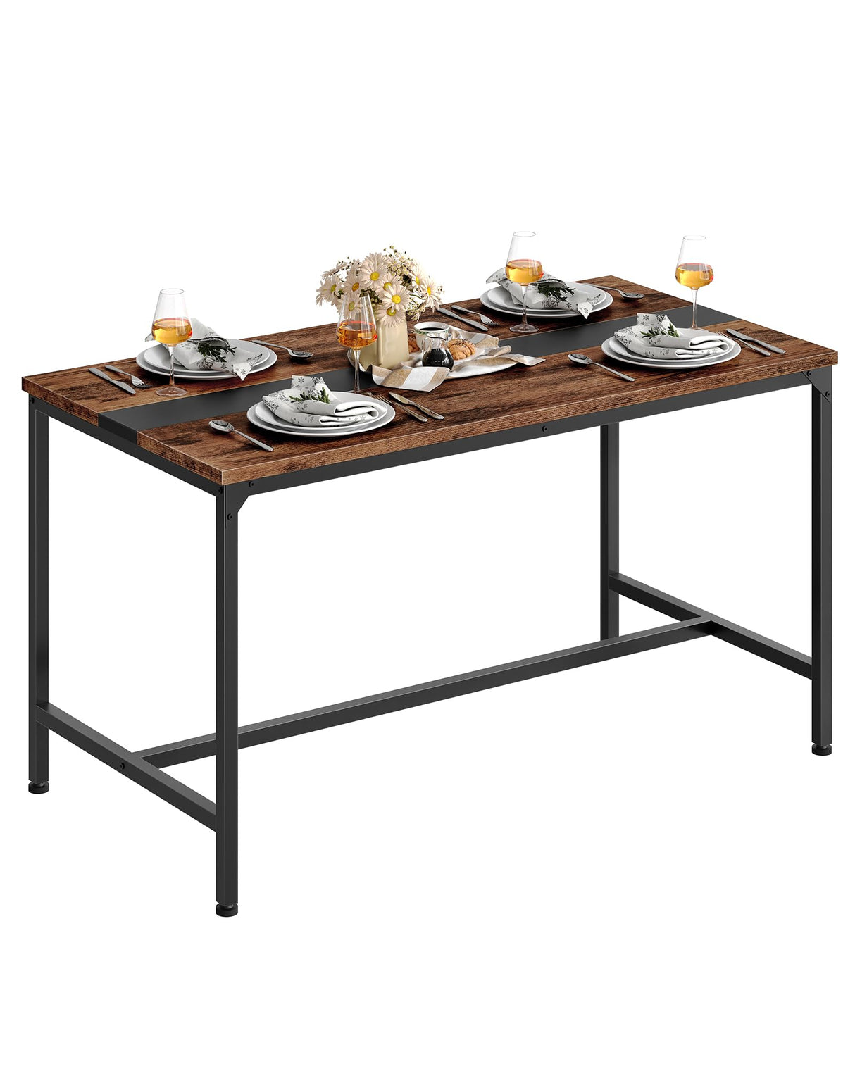 47.2" Rectangle Dining Table for 6 - Rustic Brown & Black