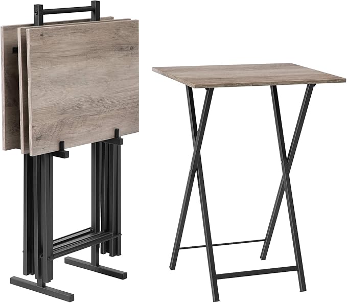 UrbanFold 4-Pack Folding TV Tray Tables with Storage Rack