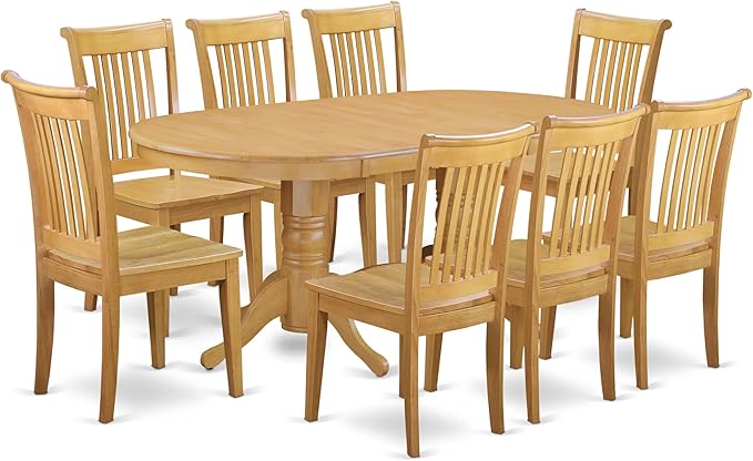 VAPO9-OAK-C 9 Piece Dining Table Set Includes an Oval Wooden Table with Butterfly Leaf