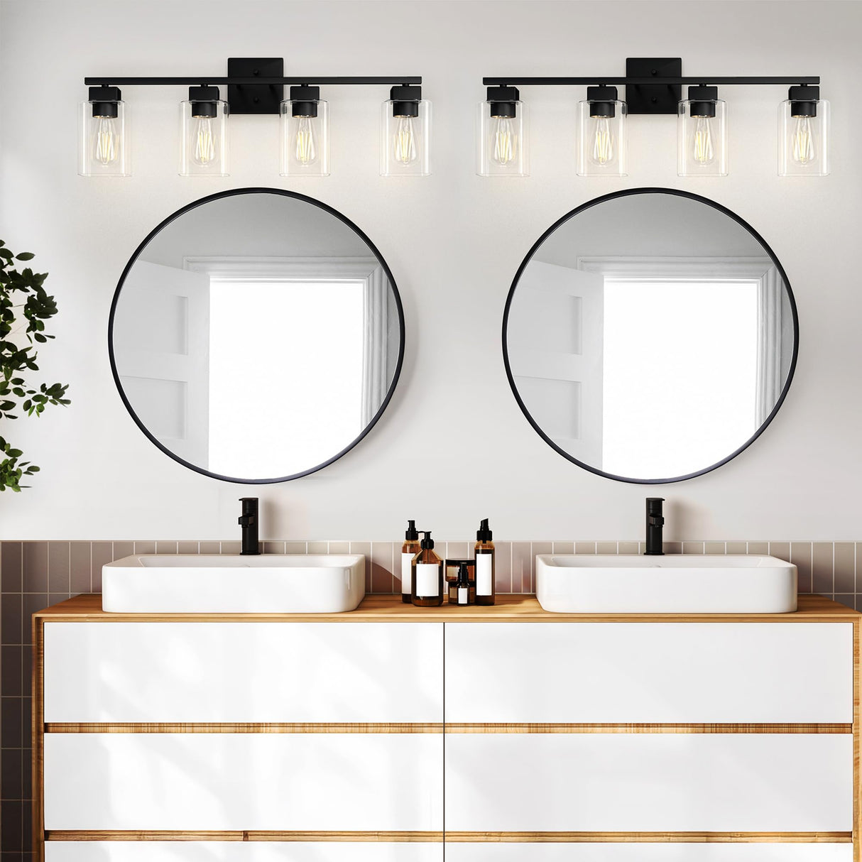 4 Light Matte Black Bathroom Light Fixture - Bathroom Vanity Light Square Design