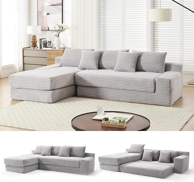 04.33'' L-Shaped Sectional Couch, Upgraded Oversized Convertible Plush Corduroy