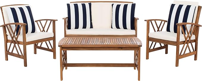 Outdoor Collection Fontana Natural/ Beige 4-Piece Conversation Patio Set with Cushions
