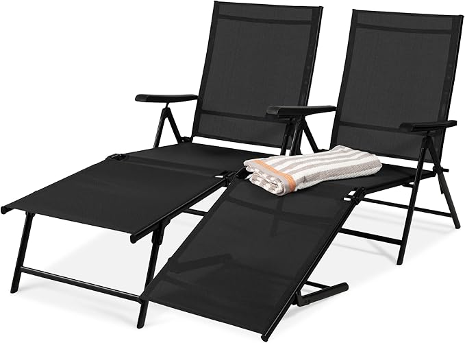 Set of 2 Outdoor Patio Chaise Lounge Chair Adjustable Reclining Folding Pool