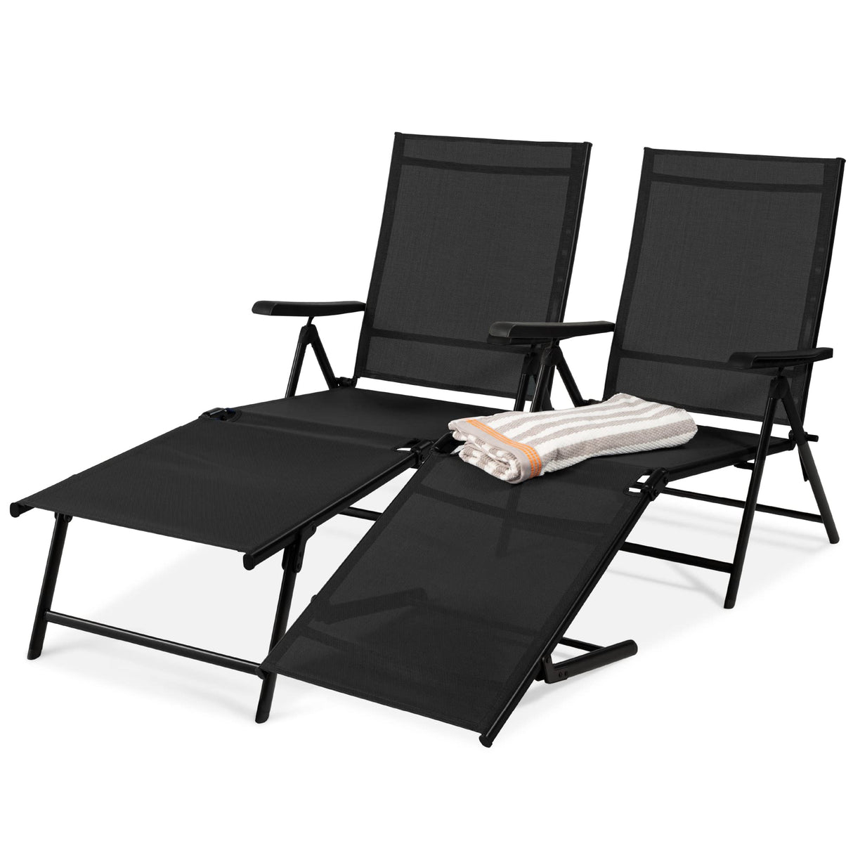 Set of 2 Outdoor Patio Chaise Lounge Chair Adjustable Reclining Folding Pool
