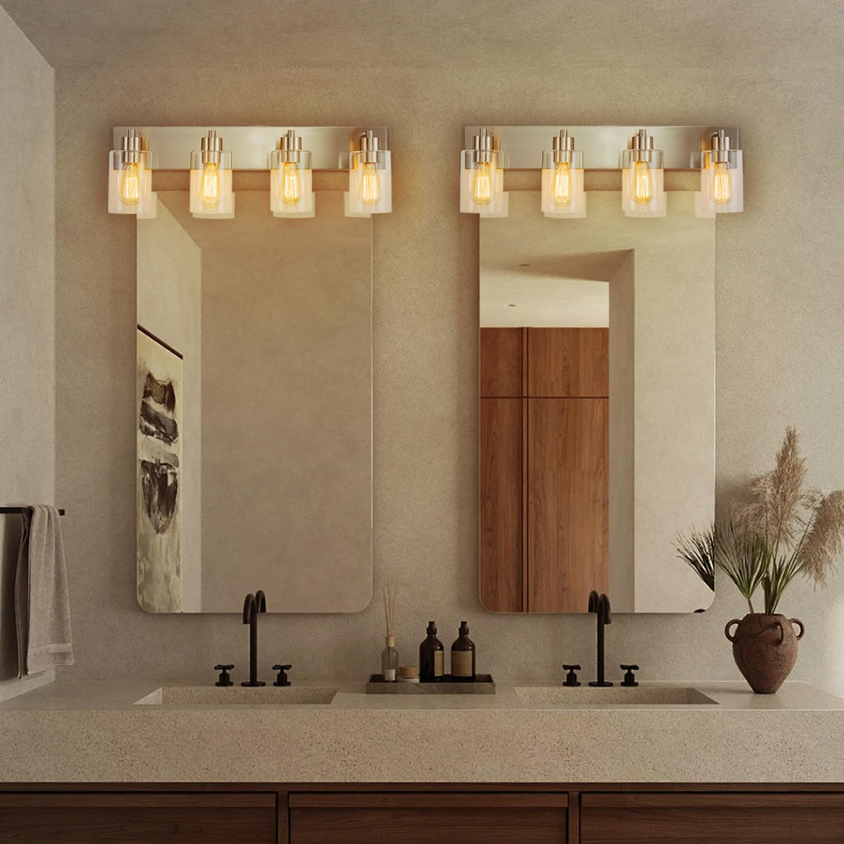 4-Light Bathroom Vanity Light Fixtures, Modern Bathroom Light Fixture with Clear Glass