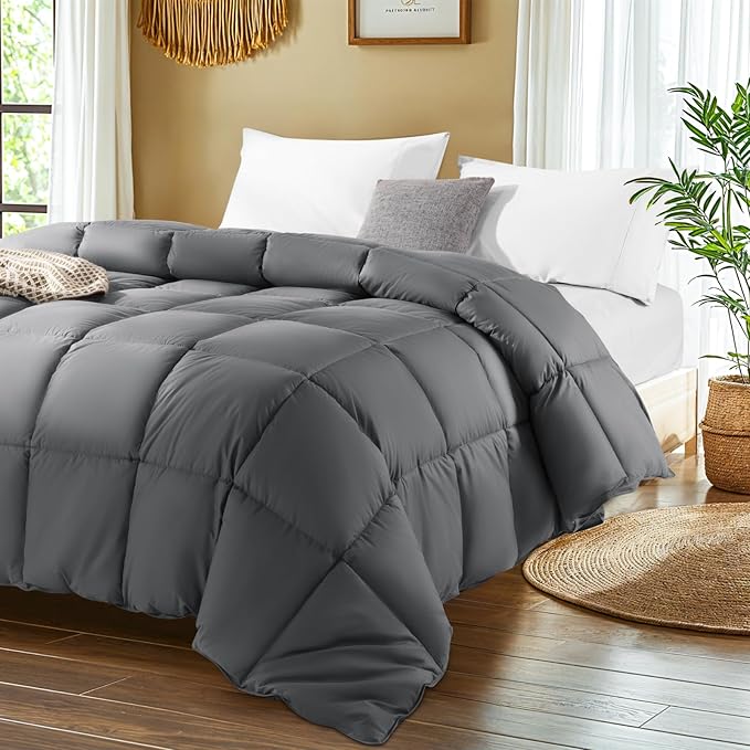 Goose Down Comforter King Size 70 oz. Fill Weight, Soft 100% Organic Cotton Fabric